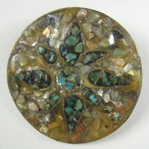 Mosaic Pin Brooch 2 In Vintage 90s 80s Estate Jewelry Unisex Heavy Statement